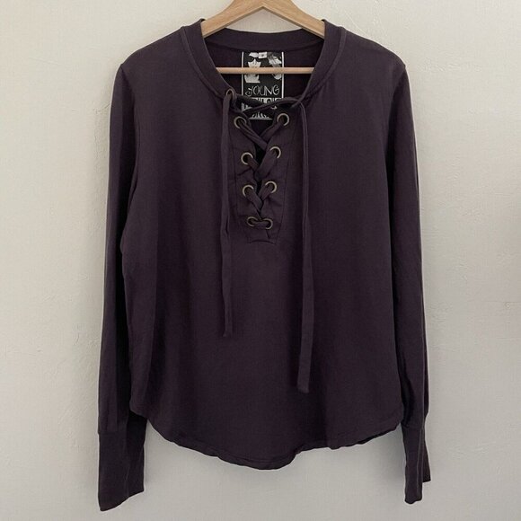 Young Fabulous & Broke Noelle Lace-Up Sweatshirt Purple/Plum Small Cozy Boho - Picture 1 of 8